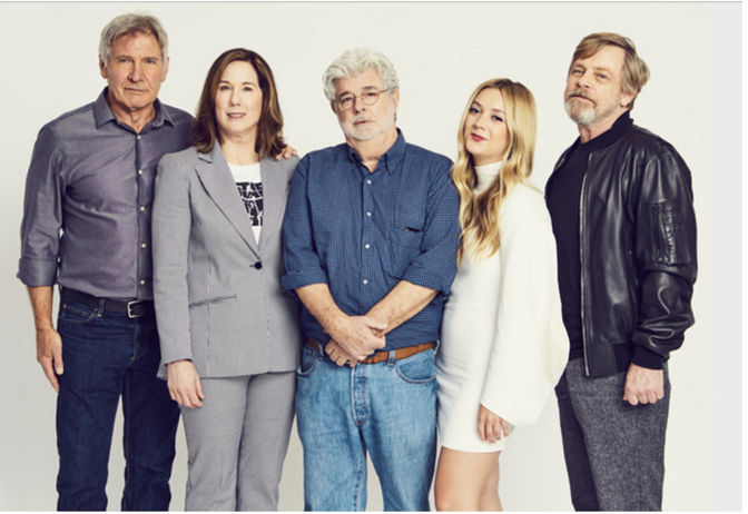 Billie Lourd, Harrison Ford y George Lucas en homenaje a Carrie Fisher 1